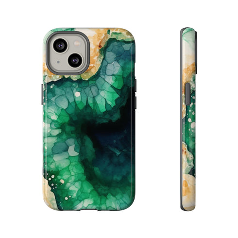 Green Geode in Watercolor - Impact Resistant Phone Case iPhone 14 Glossy